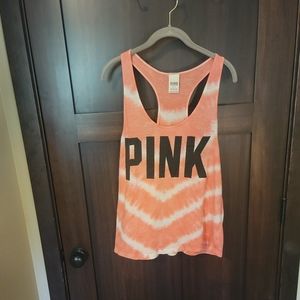 EUC Women's Victoria's Secret PINK Tie Dye Pink & White Tank Top Size Medium
